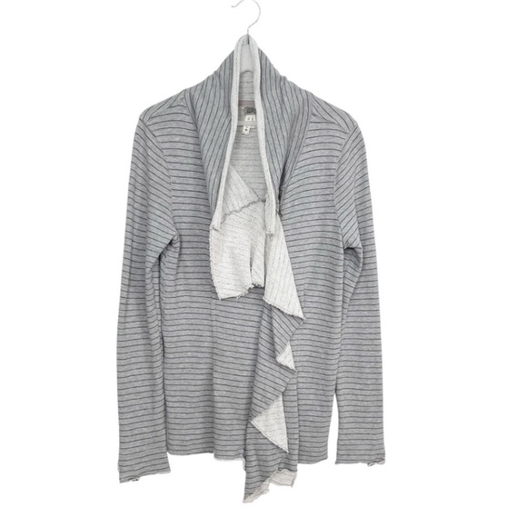 We The Free Gray Striped 100% Cotton Convertible Zip Front Cardigan Size Large - Picture 1 of 10
